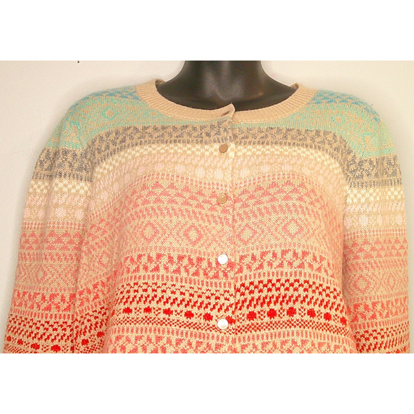 Talbot's Woman Petite 2XP Button-down Cardigan Sweater Fair Isle Striped Ombre C - Picture 2 of 5